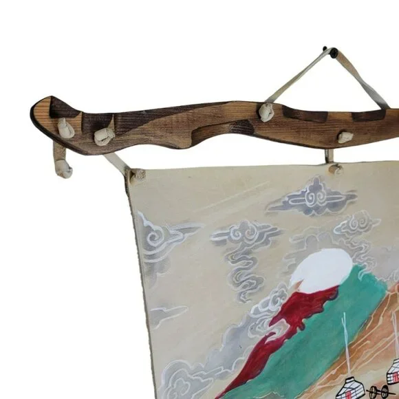 Hand Painted‎ Leather Wall Art Horses Mongolian Landscape Wood Western Carved - Picture 4 of 16